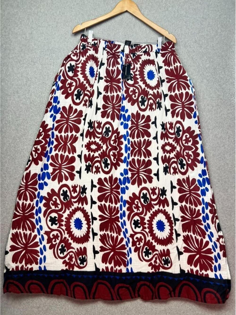 Ashley Stewart Cotton Maxi Skirt 14/16 /XL Boho Print Festival Gypsy New
